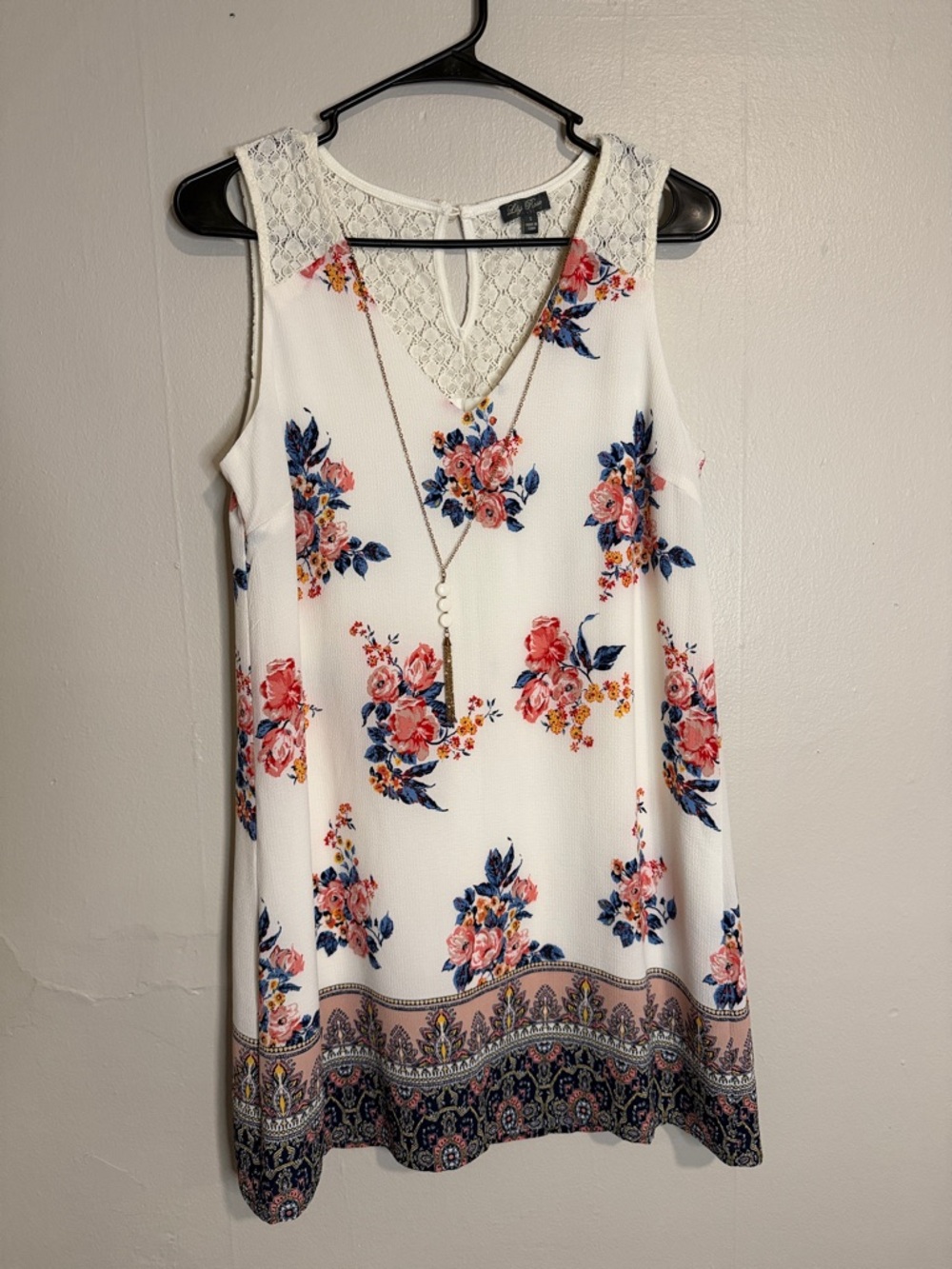 Lily Rose White Floral Lace-Trim Mini Dress